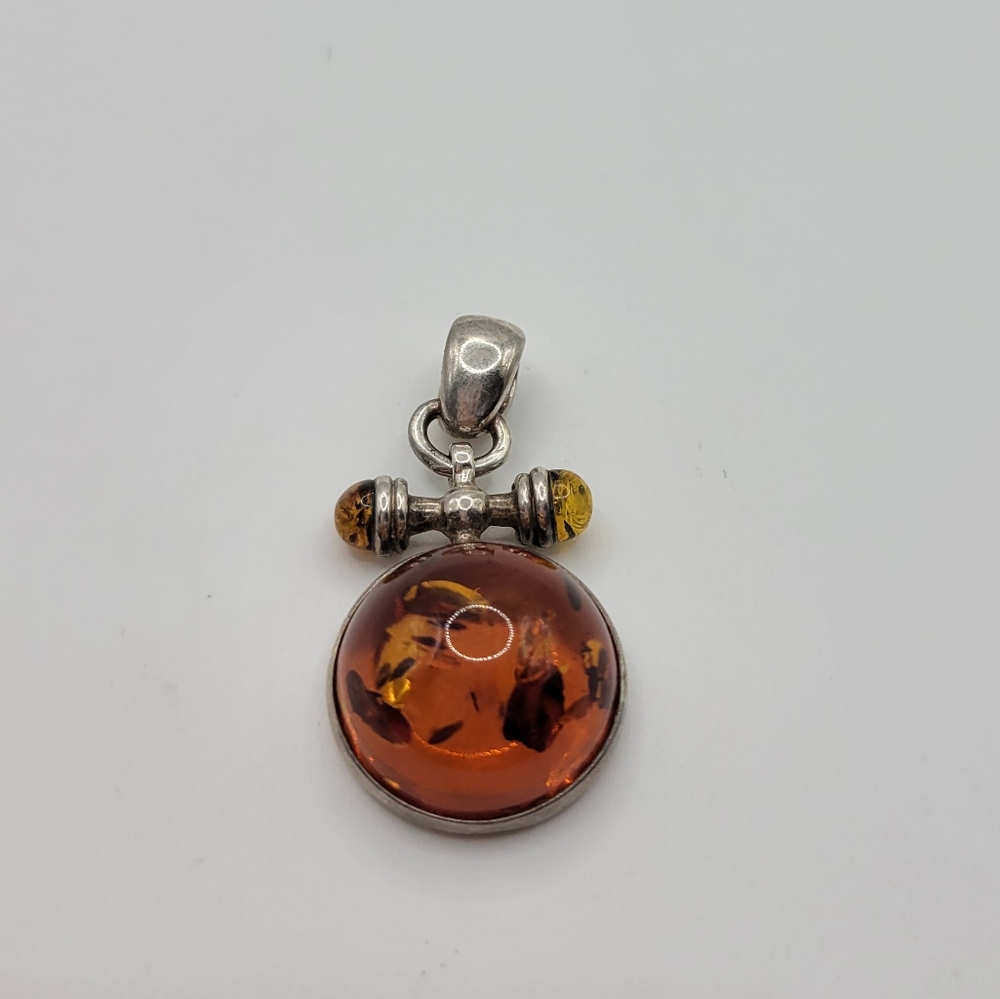 Vintage ATI Poland Sterling silver Baltic Amber Necklace Pendant